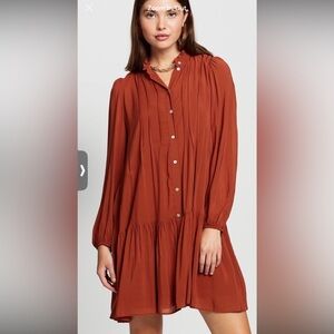 Mango Terracotta Long Sleeve Dress Womens M.N.G Sofia Dress sz 2
